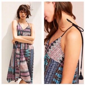 Anthropology Akemi & Kin Boho Trapeze Woven Patchwork Midi  Sundress Small NWT